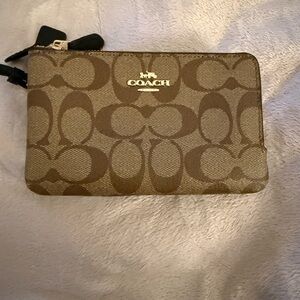 Coach Tan and Brown Signature Wristlet